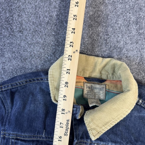 Polo Ralph Lauren Denim Jacket Corduroy Collar Kids Size L Distressed Blue - Picture 5 of 9